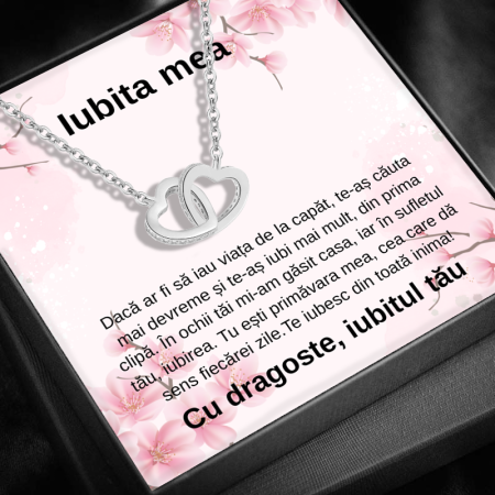 CADOU IUBITĂ - Set Cadou Iubita LD753X– Colier cu Pandativ  Inimi Pereche  din Argint 925 placat cu rodiu, Cutie Elegantă și Felicitare Personalizată