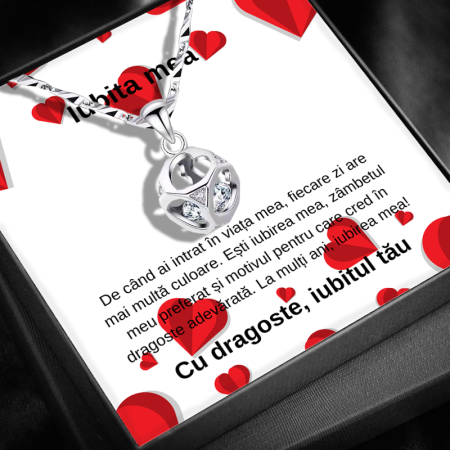 CADOU IUBITĂ - Set Cadou Iubita LD770O – Colier cu Pandativ Cubul infinitului din Argint 925 placat cu rodiu, Cutie Elegantă și Felicitare Personalizată