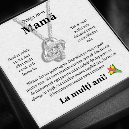 FEMEI - Set Cadou Mamă LD7412 - Colier cu Pandativ Love Knot din Argint 925 placat cu rodiu, Cutie Elegantă și Felicitare
