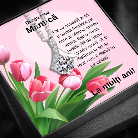 CADOU MAMĂ - Set Cadou Mamă LD742S– Colier cu Pandativ Talisman de lumina din Argint 925 placat cu rodiu, Cutie Elegantă și Felicitare Personalizată -