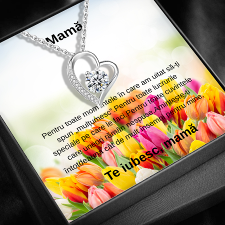 CADOU MAMĂ - Set Cadou Mamă LD748T– Colier cu Pandativ Secretul Inimii din Argint 925 placat cu rodiu, Cutie Elegantă și Felicitare Personalizată