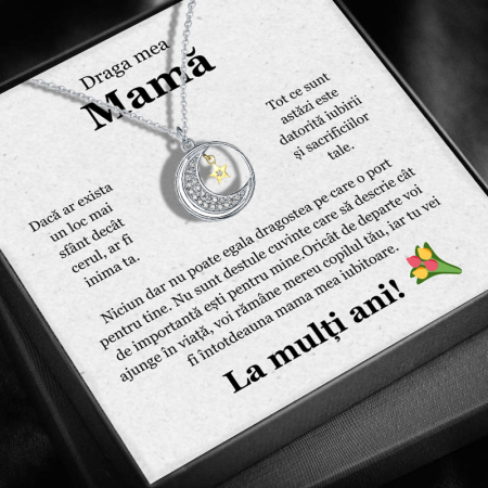 CADOU MAMĂ - Set Cadou Mamă LD758Q – Colier cu Pandativ Lumina lunii din Argint 925 placat cu rodiu, Cutie Elegantă și Felicitare