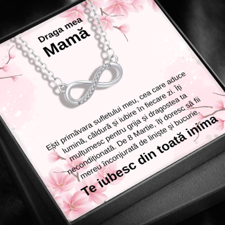 CADOU MAMĂ - Set Cadou Mamă LD759R– Colier cu Pandativ Taina Infinitului  din Argint 925 placat cu rodiu, Cutie Elegantă și Felicitare Personalizată