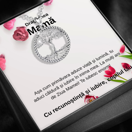 CADOU MAMĂ - Set Cadou Mamă LD760P– Colier cu Pandativ Copacul Intelepciunii din Argint 925 placat cu rodiu, Cutie Elegantă și Felicitare Personalizată