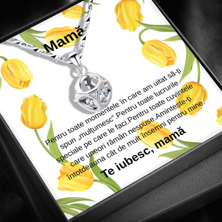 CADOU MAMĂ - Set Cadou Mamă LD770P– Colier cu Pandativ Cubul infinitului din Argint 925 placat cu rodiu, Cutie Elegantă și Felicitare Personalizată