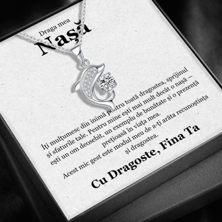 CADOU NAȘI - Set Cadou Nașă– Colier cu Pandativ Spiritul Oceanului din Argint 925 placat cu rodiu, Cutie Elegantă și Felicitare Personalizată