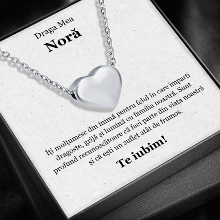 CADOU NORĂ - Set Cadou Noră – Colier cu Pandativ Aurora inimii  din Argint 925 placat cu rodiu, Cutie Elegantă și Felicitare Personalizată
