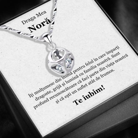 CADOU NORĂ - Set Cadou Noră – Colier cu Pandativ Cubul infinitului   din Argint 925 placat cu rodiu, Cutie Elegantă și Felicitare Personalizată