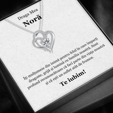 CADOU NORĂ - Set Cadou Noră – Colier cu Pandativ Inima Eterna din Argint 925 placat cu rodiu, Cutie Elegantă și Felicitare Personalizată