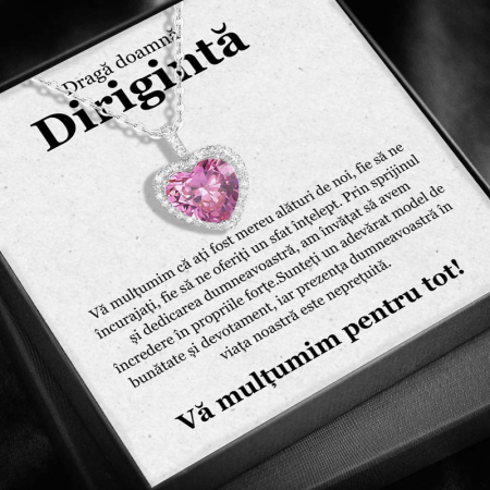 CADOU PROFESORI - Set Cadou pentru Doamnă Dirigintă– Colier cu Pandativ Perla Roz din Argint 925 placat cu rodiu, Cutie Elegantă și Felicitare Personalizată