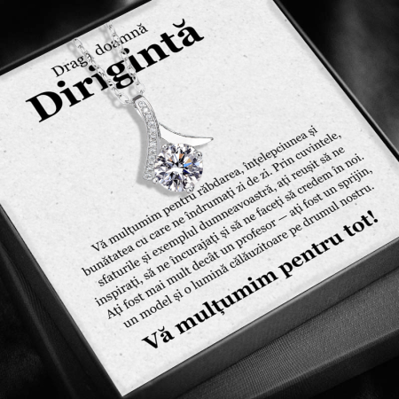CADOU PROFESORI - Set Cadou pentru Doamnă Dirigintă– Colier cu Pandativ Talisman de lumina din Argint 925 placat cu rodiu, Cutie Elegantă și Felicitare Personalizată