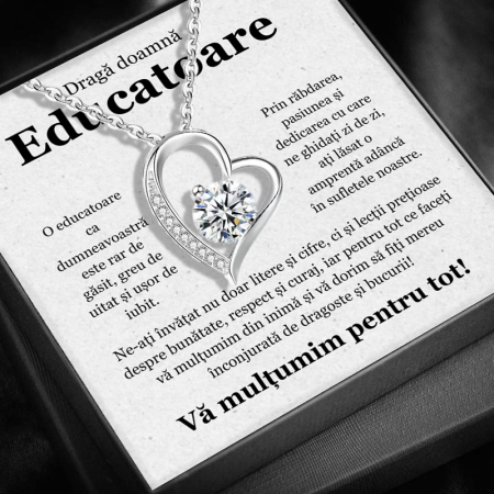 CADOU PROFESORI - Set Cadou pentru Doamna Educatoare– Colier cu Pandativ Secretul Inimii din Argint 925 placat cu rodiu, Cutie Elegantă și Felicitare Personalizată