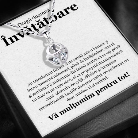 CADOU PROFESORI - Set Cadou pentru Doamna Învățătoare– Colier cu Pandativ Cubul infinitului    din Argint 925 placat cu rodiu, Cutie Elegantă și Felicitare Personalizată