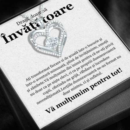 CADOU PROFESORI - Set Cadou pentru Doamna Învățătoare– Colier cu Pandativ Legamantul iubirii  din Argint 925 placat cu rodiu, Cutie Elegantă și Felicitare Personalizată
