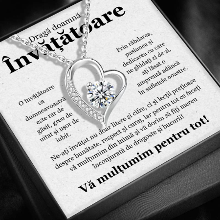 CADOU PROFESORI - Set Cadou pentru Doamna Învățătoare– Colier cu Pandativ Secretul Inimii  din Argint 925 placat cu rodiu, Cutie Elegantă și Felicitare Personalizată