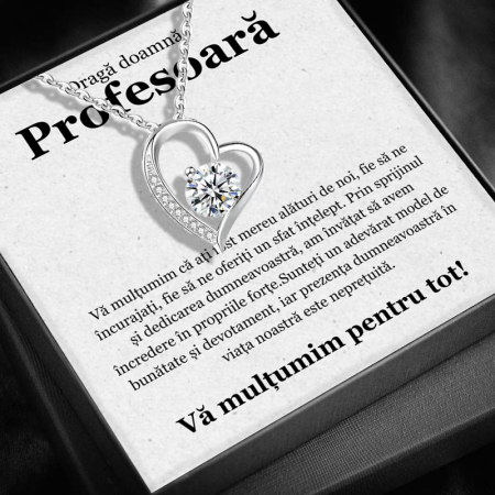 CADOU PROFESORI - Set Cadou pentru Doamna Profesoară– Colier cu Pandativ Secretul Inimii din Argint 925 placat cu rodiu, Cutie Elegantă și Felicitare Personalizată