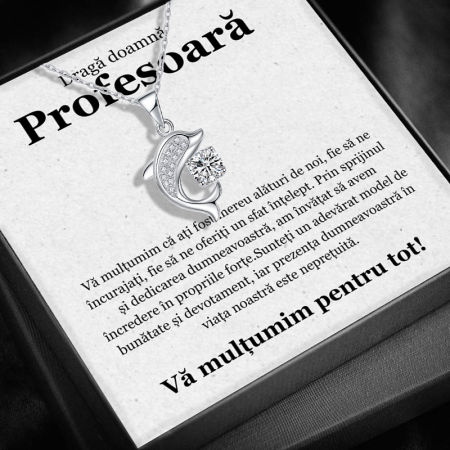 CADOU PROFESORI - Set Cadou pentru Doamna Profesoară– Colier cu Pandativ Spiritul Oceanului din Argint 925 placat cu rodiu, Cutie Elegantă și Felicitare Personalizată