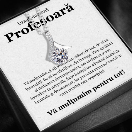CADOU PROFESORI - Set Cadou pentru Doamna Profesoară– Colier cu Pandativ  Talisman de lumina din Argint 925 placat cu rodiu, Cutie Elegantă și Felicitare Personalizată