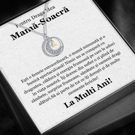 CADOU SOACRĂ - Set Cadou pentru Mamă Soacră– Colier cu Pandativ Lumina lunii din Argint 925 placat cu rodiu, Cutie Elegantă și Felicitare Personalizată