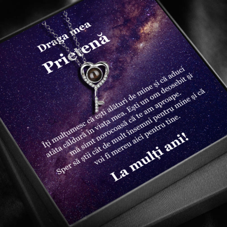 CADOU PRIETENĂ - Set Cadou Prietenă -Colier cu Pandativ  Cheia destinului din Argint 925 placat cu rodiu, Cutie Elegantă și Felicitare Personalizată