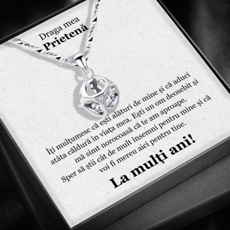 CADOU PRIETENĂ - Set Cadou Prietenă -Colier cu Pandativ Cubul infinitului  din Argint 925 placat cu rodiu, Cutie Elegantă și Felicitare Personalizată