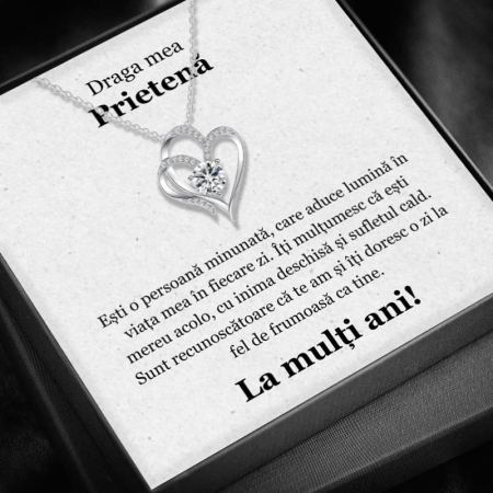 CADOU PRIETENĂ - Set Cadou Prietenă -Colier cu Pandativ Inima Eterna din Argint 925 placat cu rodiu, Cutie Elegantă și Felicitare Personalizată