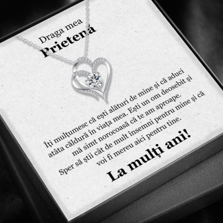 CADOU PRIETENĂ - Set Cadou Prietenă -Colier cu Pandativ Inima Eterna din Argint 925 placat cu rodiu, Cutie Elegantă și Felicitare Personalizată