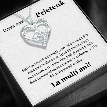 CADOU PRIETENĂ - Set Cadou Prietenă -Colier cu Pandativ Legamantul iubirii din Argint 925 placat cu rodiu, Cutie Elegantă și Felicitare Personalizată