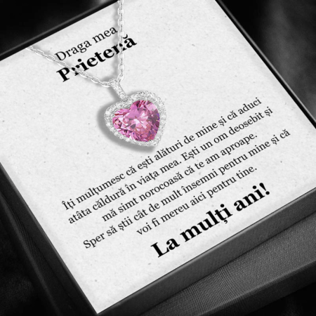 CADOU PRIETENĂ - Set Cadou Prietenă -Colier cu Pandativ Perla Roz din Argint 925 placat cu rodiu, Cutie Elegantă și Felicitare Personalizată