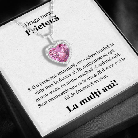 CADOU PRIETENĂ - Set Cadou Prietenă -Colier cu Pandativ Perla Roz din Argint 925 placat cu rodiu, Cutie Elegantă și Felicitare Personalizată