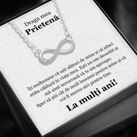 CADOU PRIETENĂ - Set Cadou Prietenă -Colier cu Pandativ Taina Infinitului din Argint 925 placat cu rodiu, Cutie Elegantă și Felicitare Personalizată