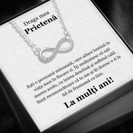 CADOU PRIETENĂ - Set Cadou Prietenă -Colier cu Pandativ Taina Infinitului din Argint 925 placat cu rodiu, Cutie Elegantă și Felicitare Personalizată
