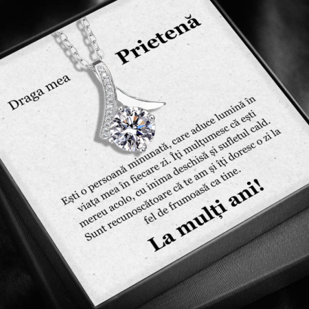 CADOU PRIETENĂ - Set Cadou Prietenă -Colier cu Pandativ Talisman de lumina din Argint 925 placat cu rodiu, Cutie Elegantă și Felicitare Personalizată