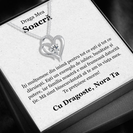 CADOU SOACRĂ - Set Cadou Soacră– Colier cu Pandativ Inima Eterna din Argint 925 placat cu rodiu, Cutie Elegantă și Felicitare Personalizată