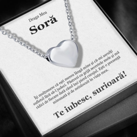CADOU SORĂ - Set Cadou Soră  – Colier cu Pandativ Aurora inimii din Argint 925 placat cu rodiu, Cutie Elegantă și Felicitare Personalizată
