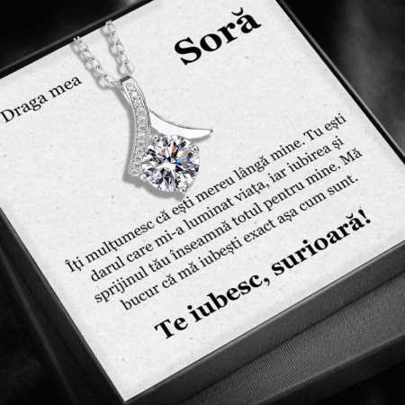 CADOU SORĂ - Set Cadou Soră  – Colier cu Pandativ Talisman de lumina din Argint 925 placat cu rodiu, Cutie Elegantă și Felicitare Personalizată