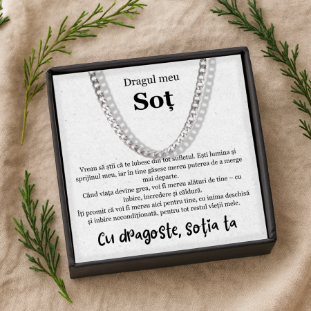 CADOU SOȚ - Set Cadou Soț – Colier Cuban Billionaire , Cutie Elegantă și Felicitare Personalizată