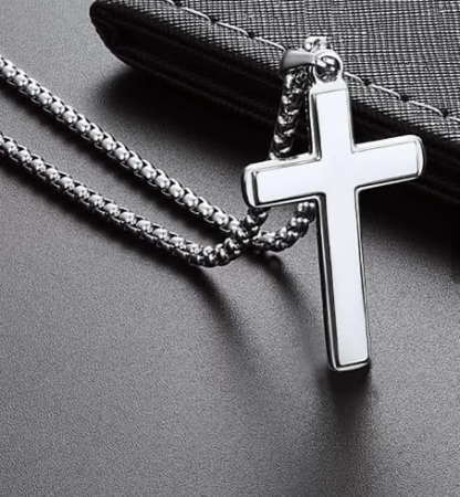 Set Cadou Soț  JM05A– Colier pentru Bărbați cu Cruce - Credință și Forță, Cutie Elegantă și Felicitare [1]