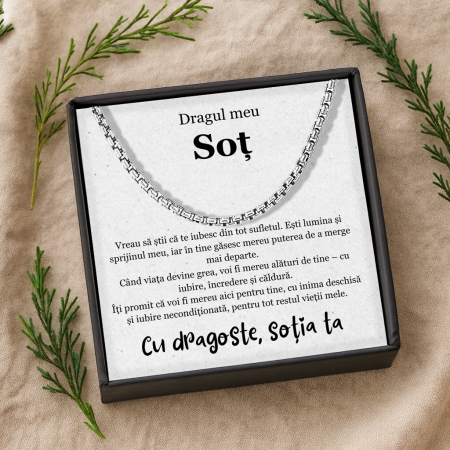 CADOU SOȚ - Set Cadou Soț – Colier Regal Force , Cutie Elegantă și Felicitare Personalizată