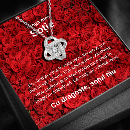 FEMEI - Set Cadou Soție LD741U– Colier cu Pandativ Love Knot   din Argint 925 placat cu rodiu, Cutie Elegantă și Felicitare Personalizată