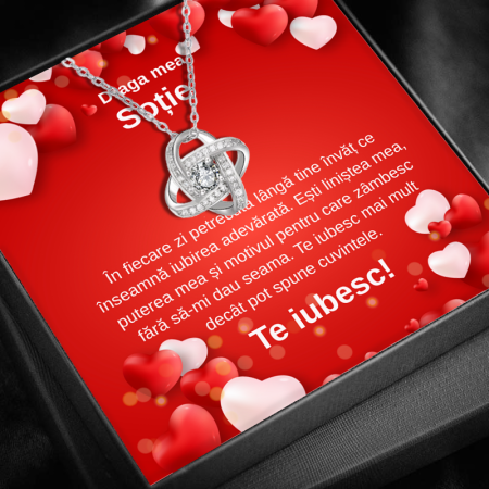 CADOU SOȚIE - Set Cadou Soție LD741X– Colier cu Pandativ Love Knot   din Argint 925 placat cu rodiu, Cutie Elegantă și Felicitare Personalizată