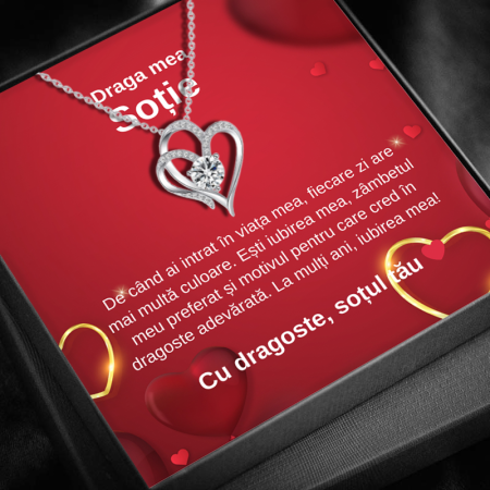 CADOU SOȚIE - Set Cadou Soție LD747V – Colier cu Pandativ Inima Eterna din Argint 925 placat cu rodiu, Cutie Elegantă și Felicitare Personalizată