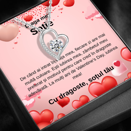 CADOU SOȚIE - Set Cadou Sotie LD748Q Colier cu Pandativ Secretul Inimii din Argint 925 placat cu rodiu, Cutie Elegantă și Felicitare Personalizată