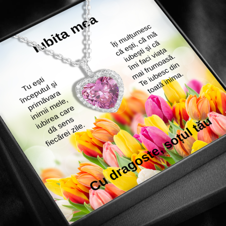 CADOU SOȚIE - Set Cadou Soție LD751P– Colier cu Pandativ Perla Roz din Argint 925 placat cu rodiu, Cutie Elegantă și Felicitare Personalizată