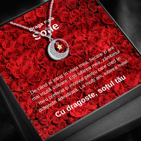CADOU SOȚIE - Set Cadou Soție LD758O – Colier cu Pandativ Lumina lunii   din Argint 925 placat cu rodiu, Cutie Elegantă și Felicitare Personalizată