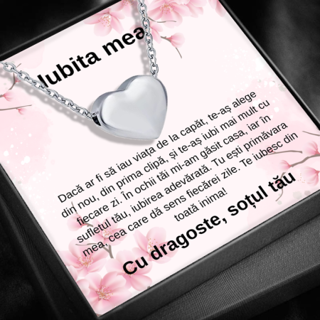 CADOU SOȚIE - Set Cadou Soție LD764Q– Colier cu Pandativ Aurora inimii  din Argint 925 placat cu rodiu, Cutie Elegantă și Felicitare Personalizată