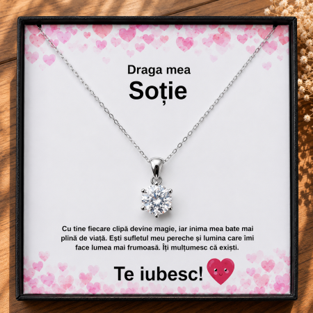 CADOU SOȚIE - Set Cadou Sotie LD765A Colier cu Pandantiv din Argint  925, Magia stralucirii, placat cu rodiu, Cutie Eleganta si Mesaj