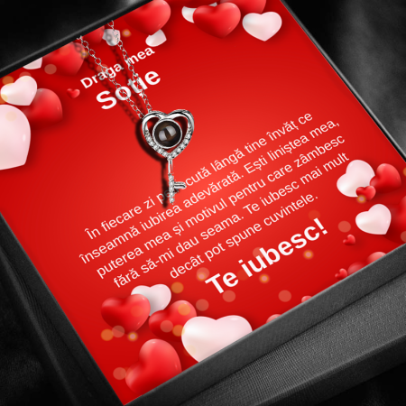 CADOU SOȚIE - Set Cadou Sotie LD768R– Colier cu Pandativ  Cheia Destinului  din Argint 925 placat cu rodiu, Cutie Elegantă și Felicitare Personalizată