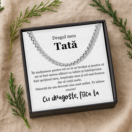 CADOU TATĂ - Set Cadou Tată– Colier Cuban Billionaire , Cutie Elegantă și Felicitare Personalizată