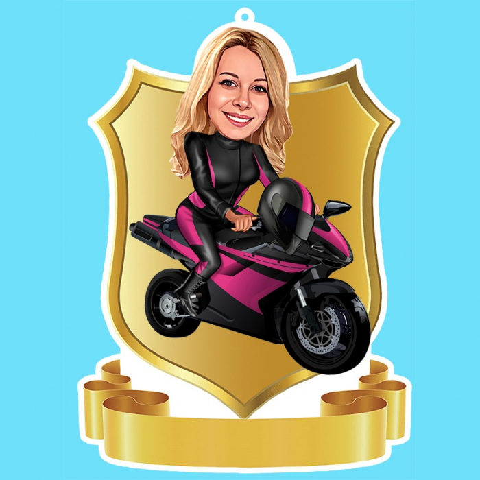Agatatoare personalizata pentru masina - Femeie pe motocicleta [1]